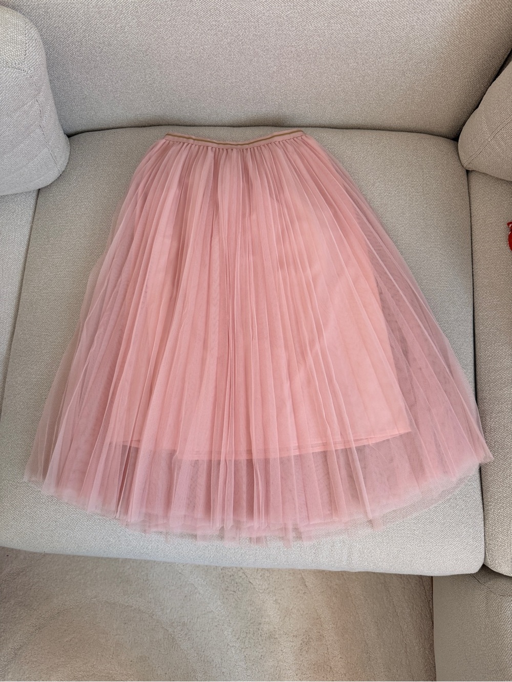 Pleated Tulle Midi Skirt in Blush Pink